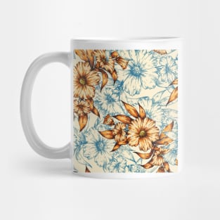 Orange and blue hand drawn floral pattern Mug